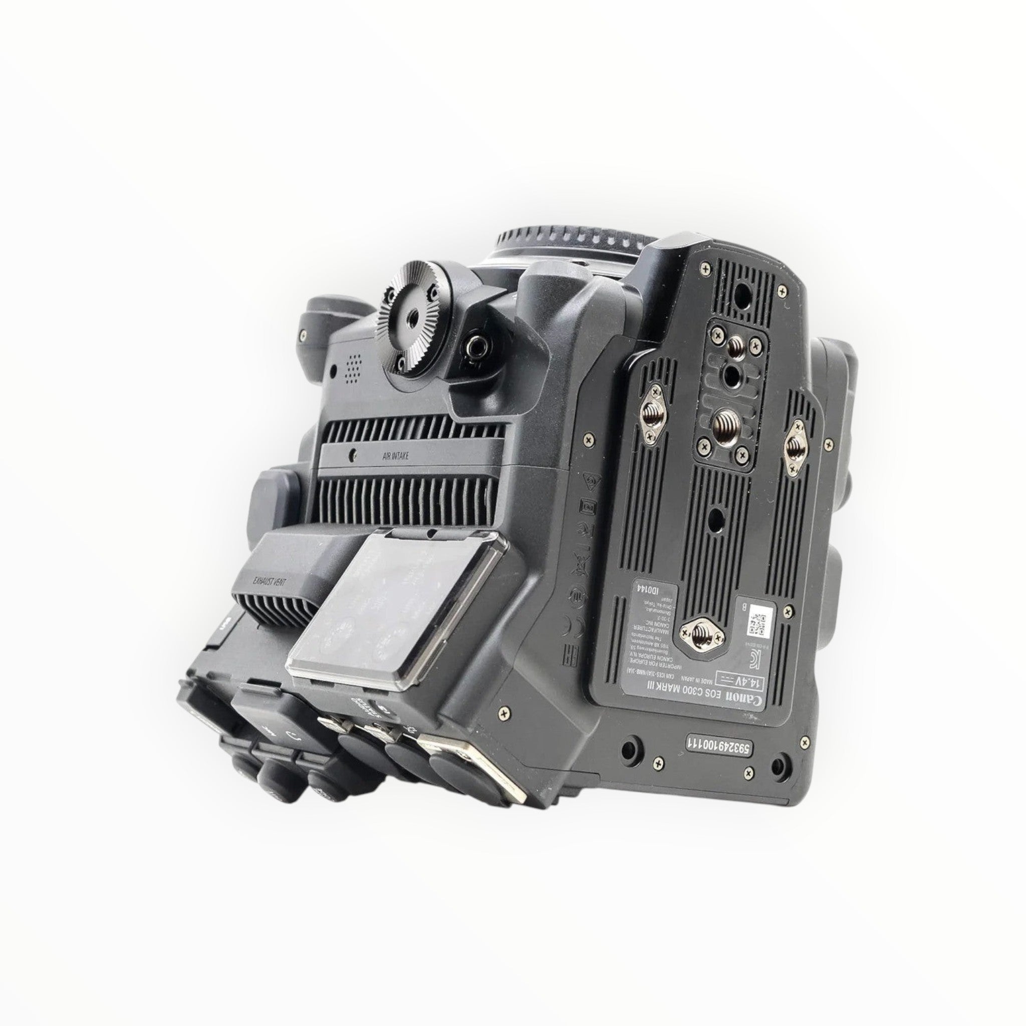 Cymer Canon EOS C300 Mark III cinema camera body in black, showing the modular side panel and mounting points.