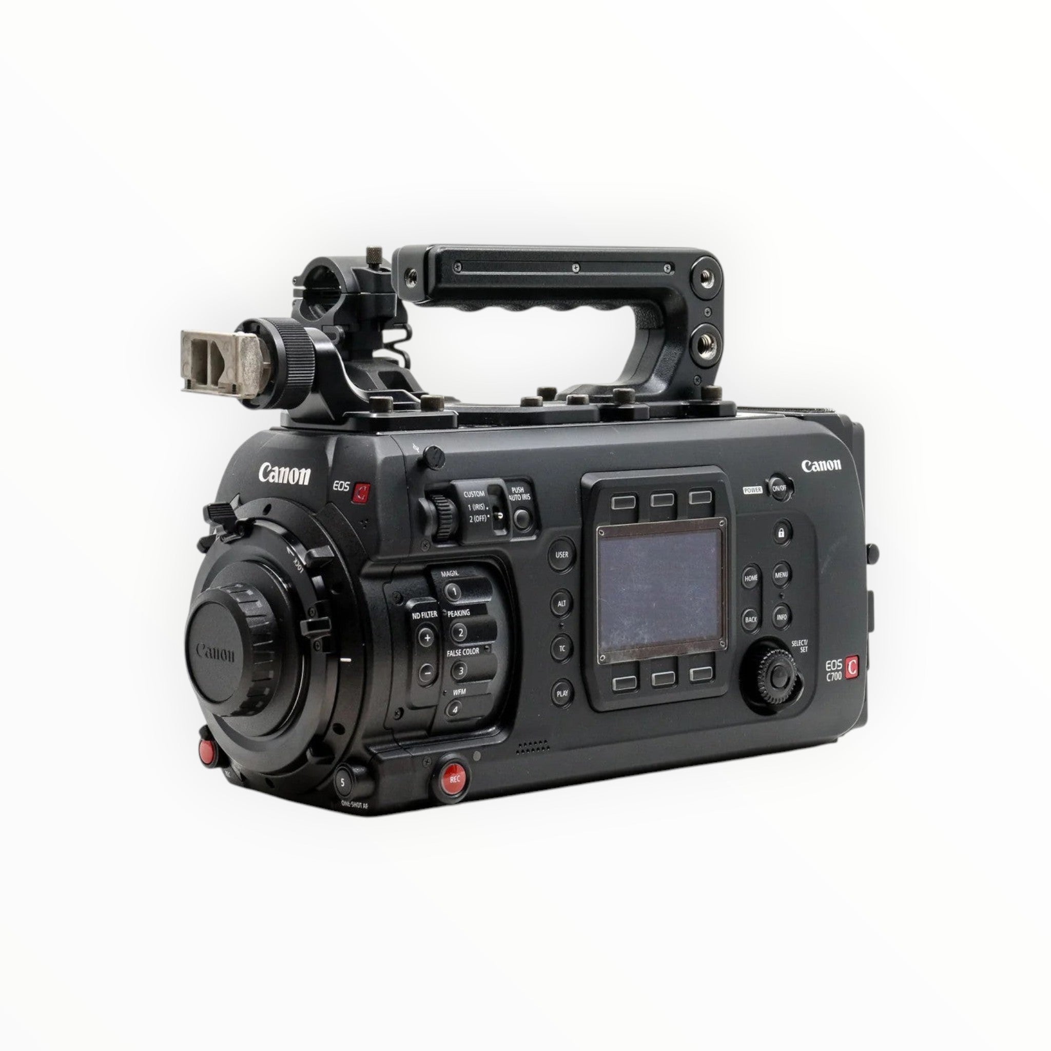 Cymer Canon EOS C700 professional cinema camera with modular black body, side control panel, and top handle.