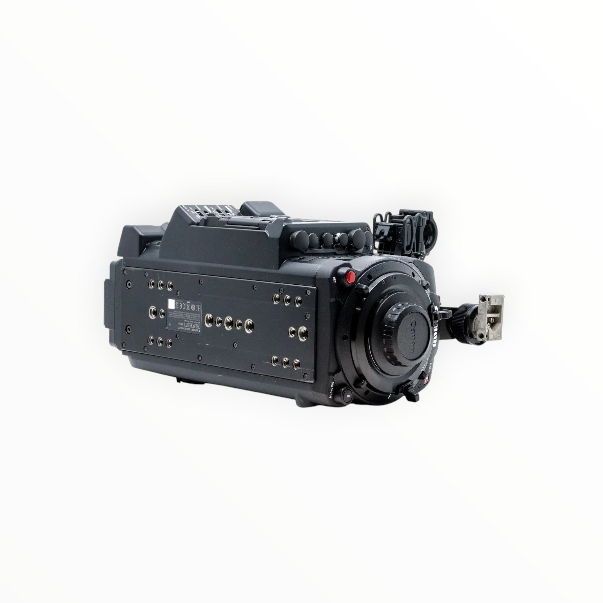 Cymer Canon EOS C700 professional cinema camera body in black with modular mounting points and lens mount