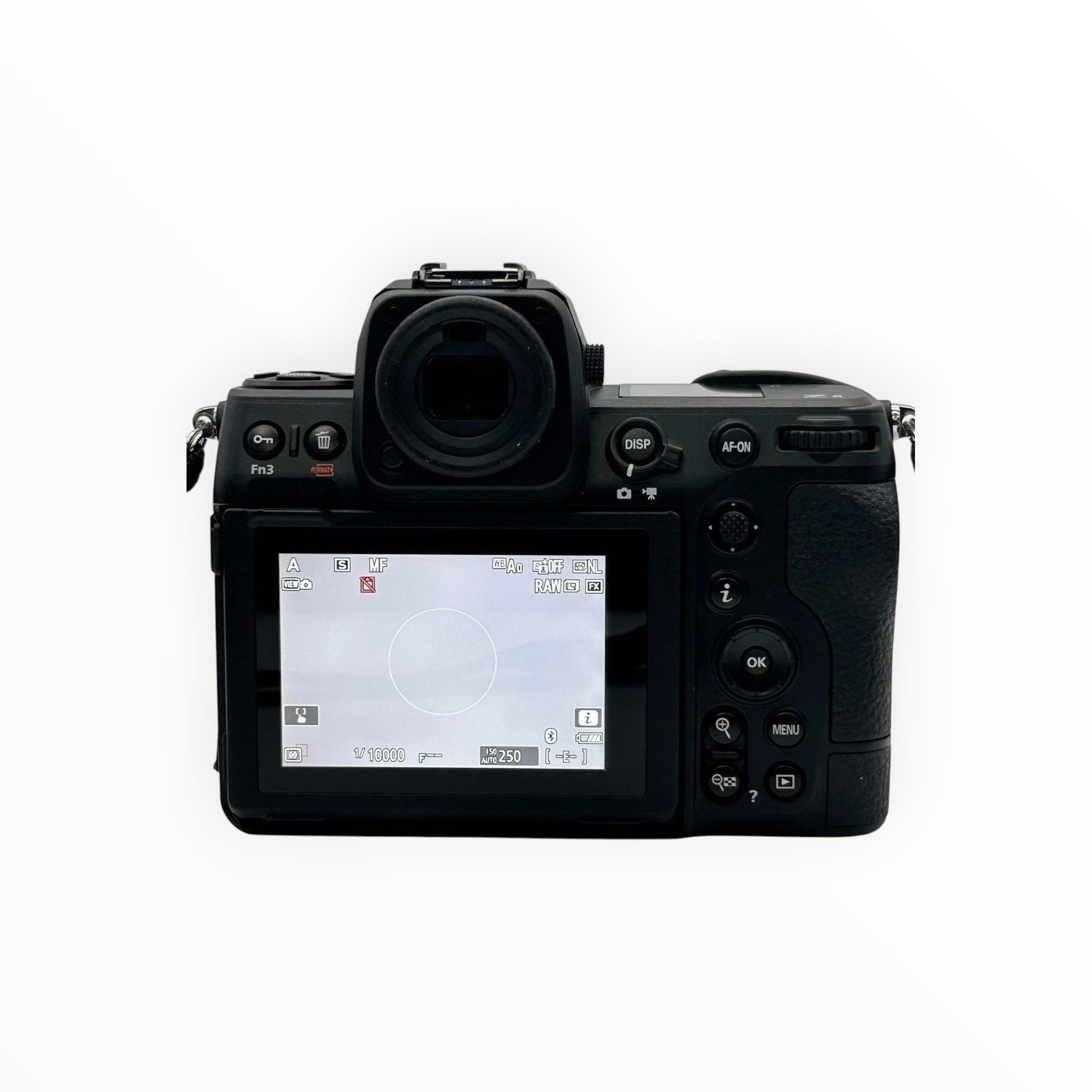 Cymer Nikon Z8 mirrorless camera back view showing the LCD screen interface and ergonomic control buttons