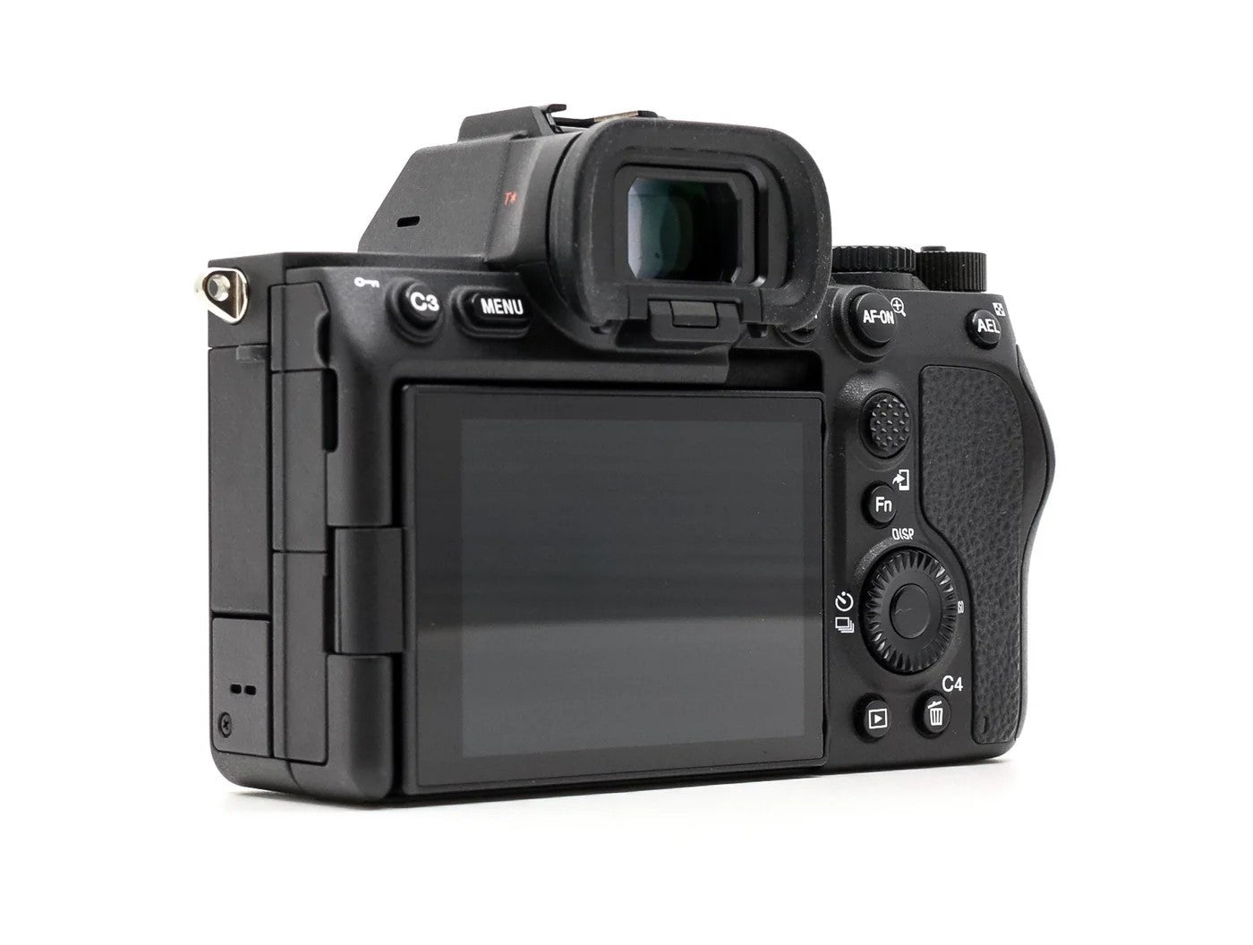 Cymer Sony Alpha full frame mirrorless camera body rear view showing the LCD screen and ergonomic control buttons