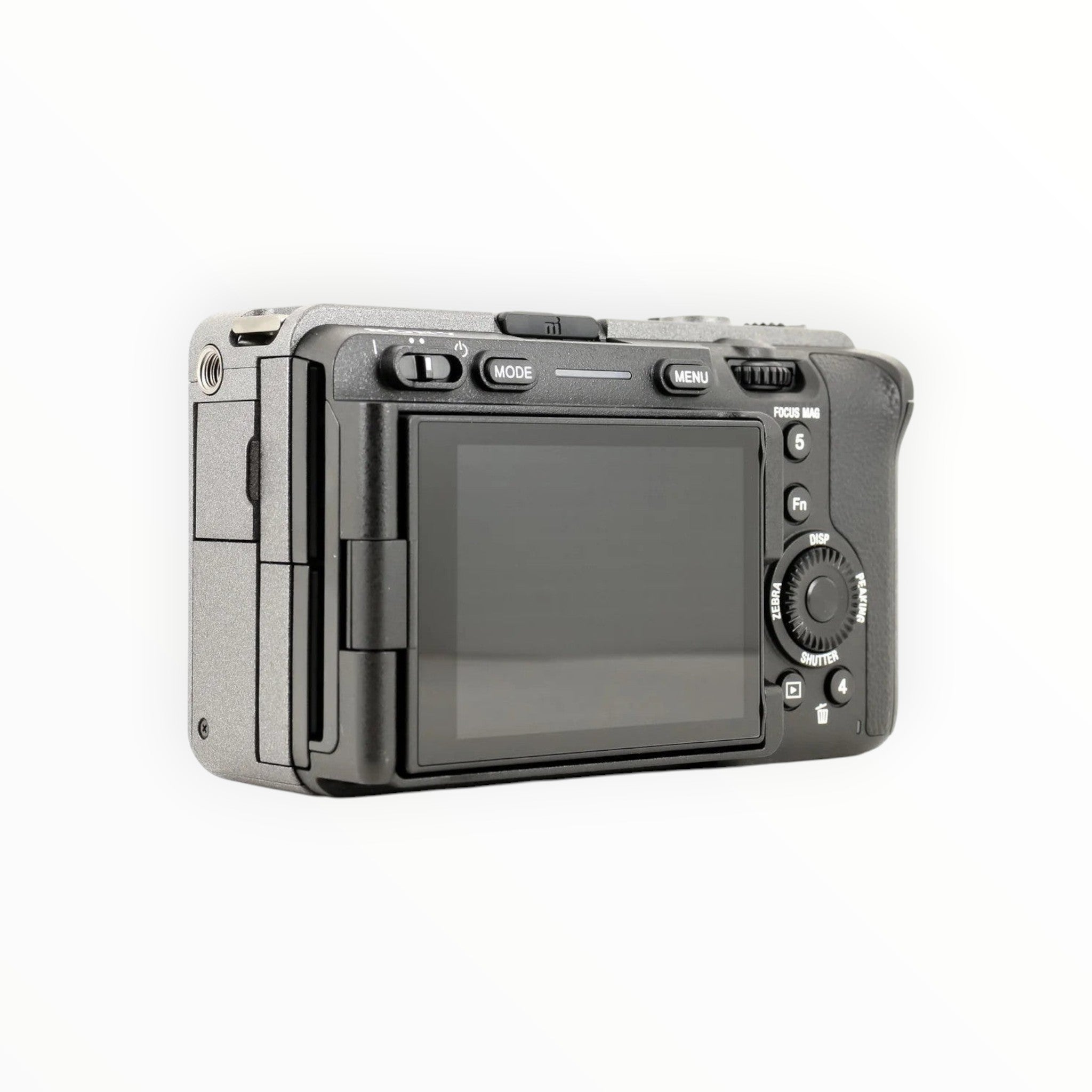 Cymer Sony FX3 cinema camera rear view showing the articulating touchscreen display and ergonomic control buttons.